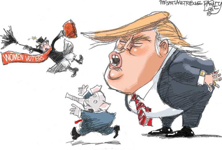 Political/Editorial Cartoon by Pat Bagley, Salt Lake Tribune on Trump Rises in GOP Polls