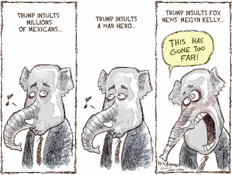 Political/Editorial Cartoon by Nick Anderson, Houston Chronicle on Trump Rises in GOP Polls