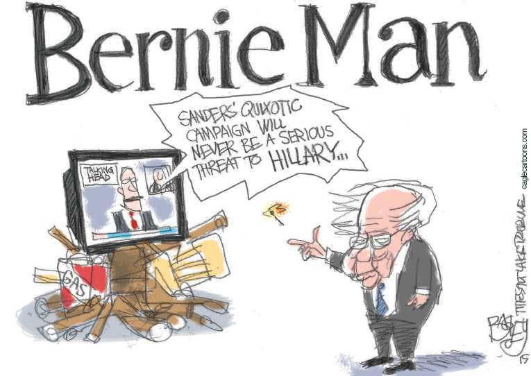 Political/Editorial Cartoon by Pat Bagley, Salt Lake Tribune on Hillary Feeling the Bern