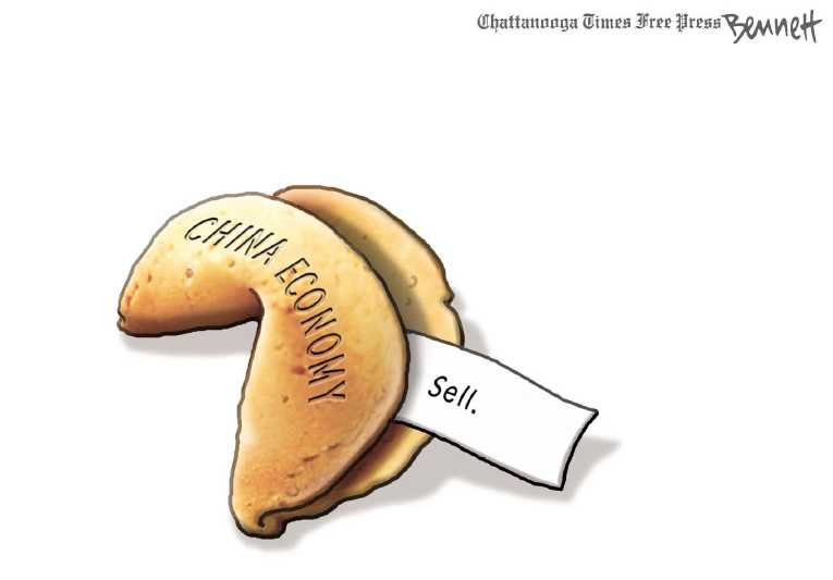 Political/Editorial Cartoon by Clay Bennett, Chattanooga Times Free Press on World Markets Plummet