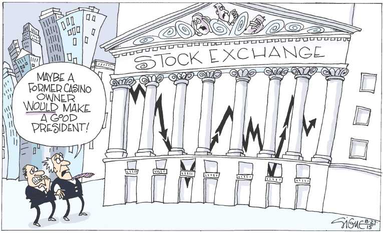Political/Editorial Cartoon by Signe Wilkinson, Philadelphia Daily News on World Markets Plummet