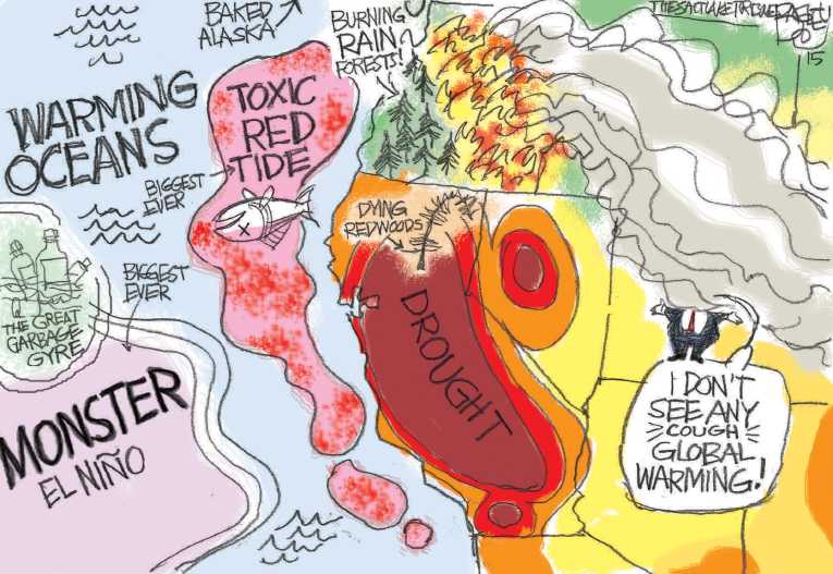 Political/Editorial Cartoon by Pat Bagley, Salt Lake Tribune on Record Heat, Record Drought