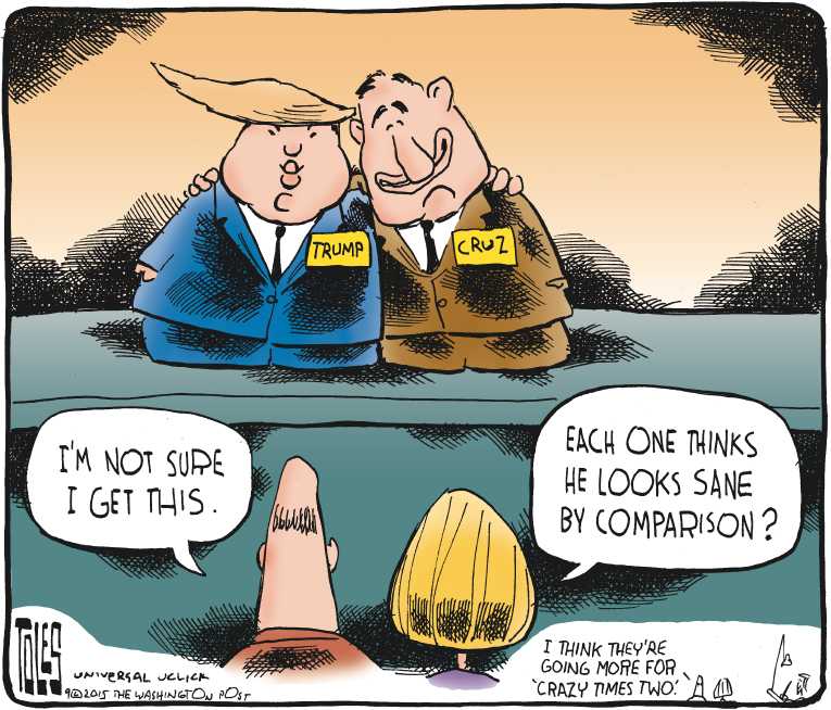 Political/Editorial Cartoon by Tom Toles, Washington Post on Trump Still Ahead