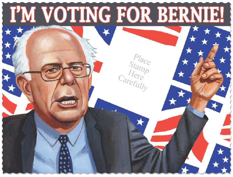 Political/Editorial Cartoon by The Santa Cruz Comic News on USPS Issues Bernie Sanders Stamp