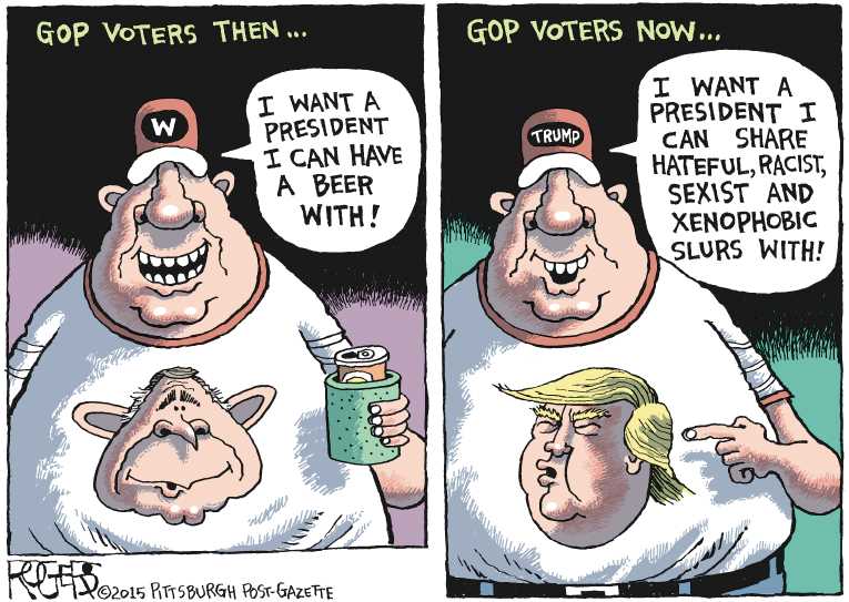 Political/Editorial Cartoon by Rob Rogers, The Pittsburgh Post-Gazette on Trump Still Leads, Carson Closes