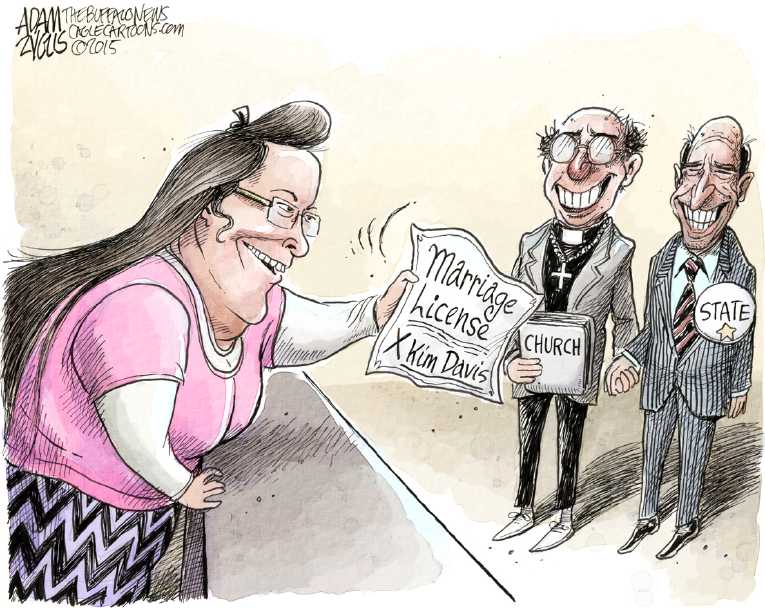Political/Editorial Cartoon by Adam Zyglis, The Buffalo News on Kentucky Clerk Returns to Job
