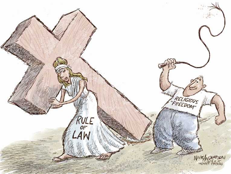 Political/Editorial Cartoon by Nick Anderson, Houston Chronicle on Kentucky Clerk Returns to Job
