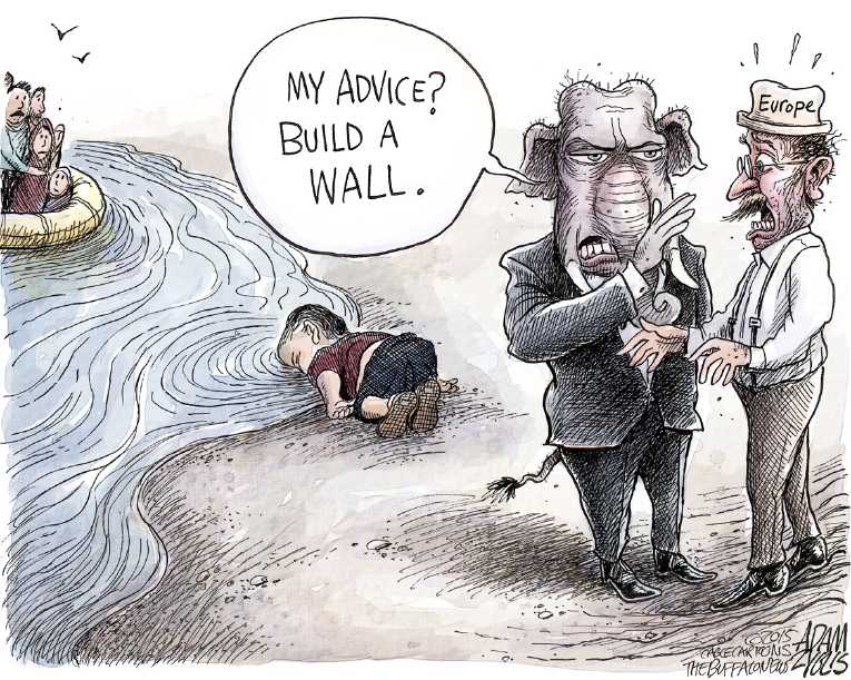 Political/Editorial Cartoon by Adam Zyglis, The Buffalo News on Refugee Crisis Spreads