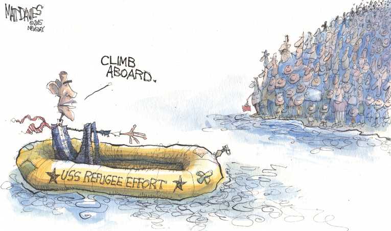 Political/Editorial Cartoon by Matt Davies, Journal News on Refugee Crisis Spreads