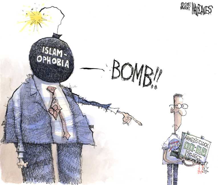 Political/Editorial Cartoon by Matt Davies, Journal News on Bomb Scare at School