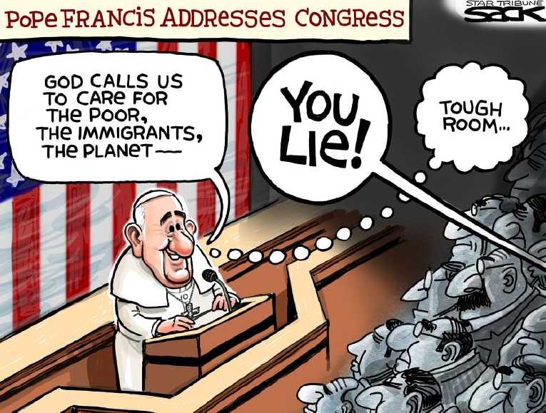 Political/Editorial Cartoon by Steve Sack, Minneapolis Star Tribune on Pope Visits Cuba and US