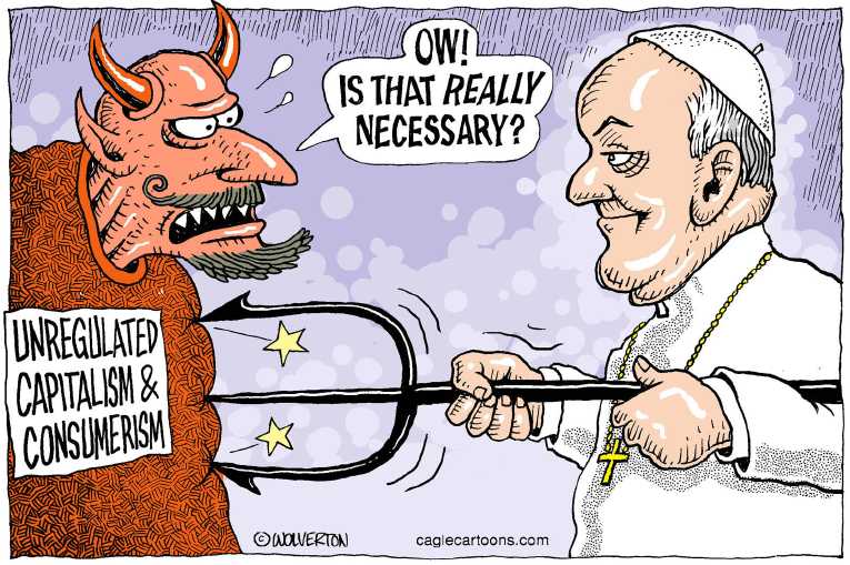 Political/Editorial Cartoon by Monte Wolverton, Cagle Cartoons on Pope Visits Cuba and US