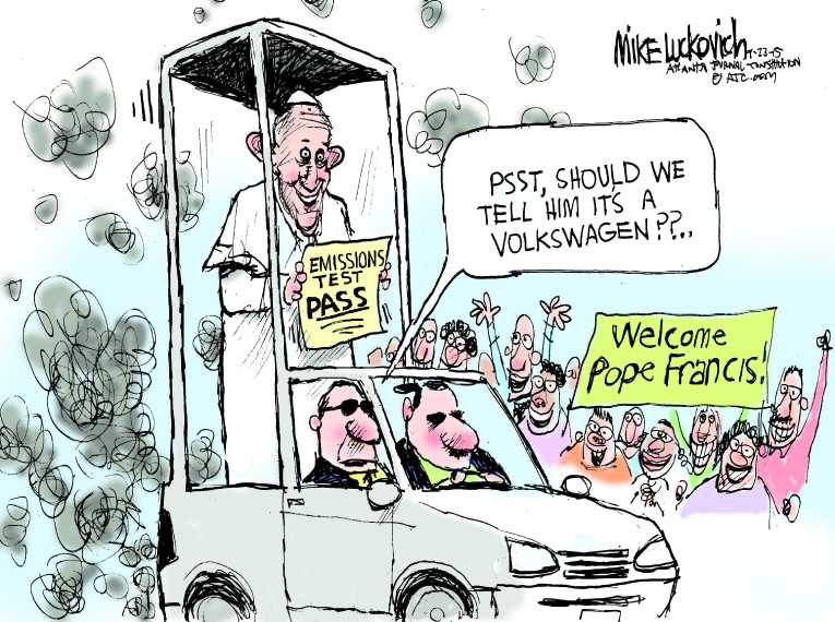 Political/Editorial Cartoon by Mike Luckovich, Atlanta Journal-Constitution on Pope Visits Cuba and US