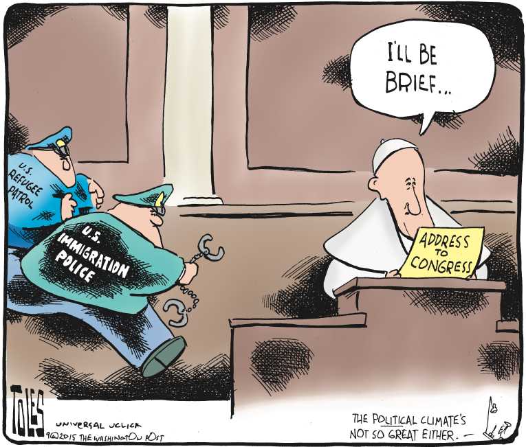 Political/Editorial Cartoon by Tom Toles, Washington Post on Pope Visits Cuba and US