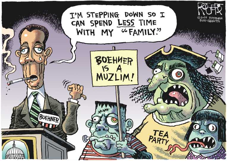 Political/Editorial Cartoon by Rob Rogers, The Pittsburgh Post-Gazette on Boehner to Step Down
