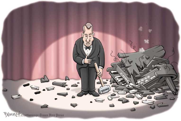Political/Editorial Cartoon by Clay Bennett, Chattanooga Times Free Press on Boehner to Step Down