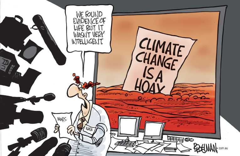 Political/Editorial Cartoon by Peter Broelman, Australia on Water on Mars!
