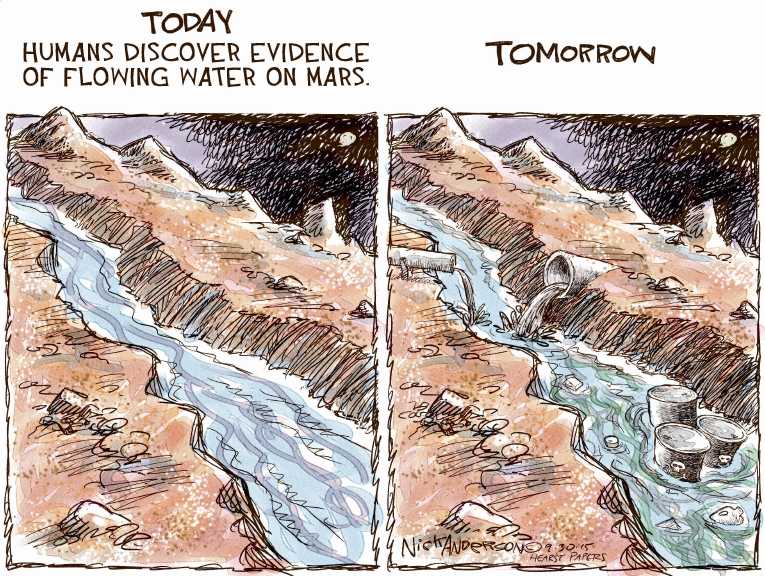 Political/Editorial Cartoon by Nick Anderson, Houston Chronicle on Water on Mars!