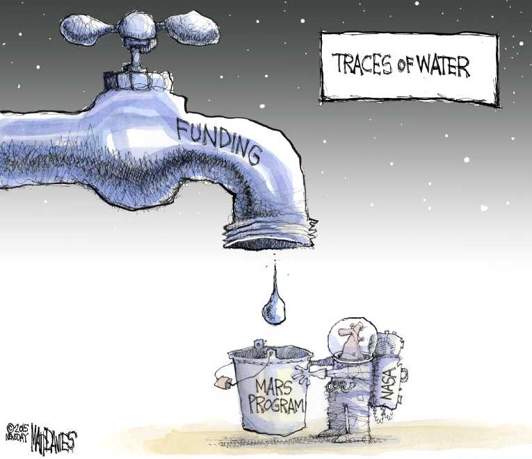 Political/Editorial Cartoon by Matt Davies, Journal News on Water on Mars!