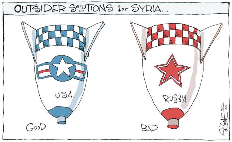 Political/Editorial Cartoon by Signe Wilkinson, Philadelphia Daily News on Russia Bombs Syria