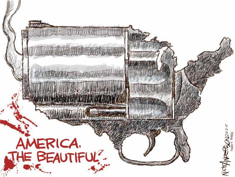 Political/Editorial Cartoon by Nick Anderson, Houston Chronicle on Gunman Kills 13