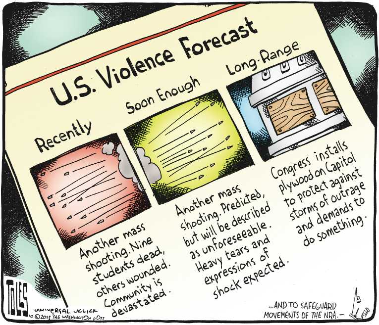 Political/Editorial Cartoon by Tom Toles, Washington Post on Gunman Kills 13
