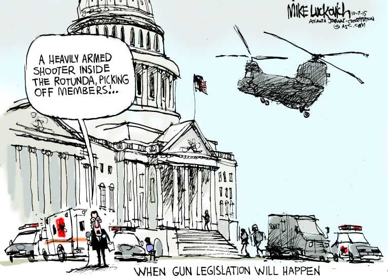 Political/Editorial Cartoon by Mike Luckovich, Atlanta Journal-Constitution on Gunman Kills 13