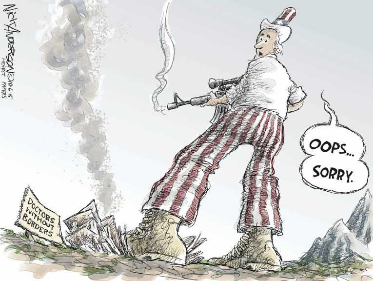 Political/Editorial Cartoon by Nick Anderson, Houston Chronicle on Russia Bombs Syrian Rebels