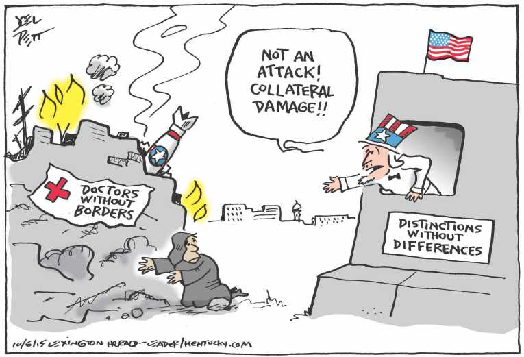 Political/Editorial Cartoon by Joel Pett, Lexington Herald-Leader, CWS/CartoonArts Intl. on Russia Bombs Syrian Rebels