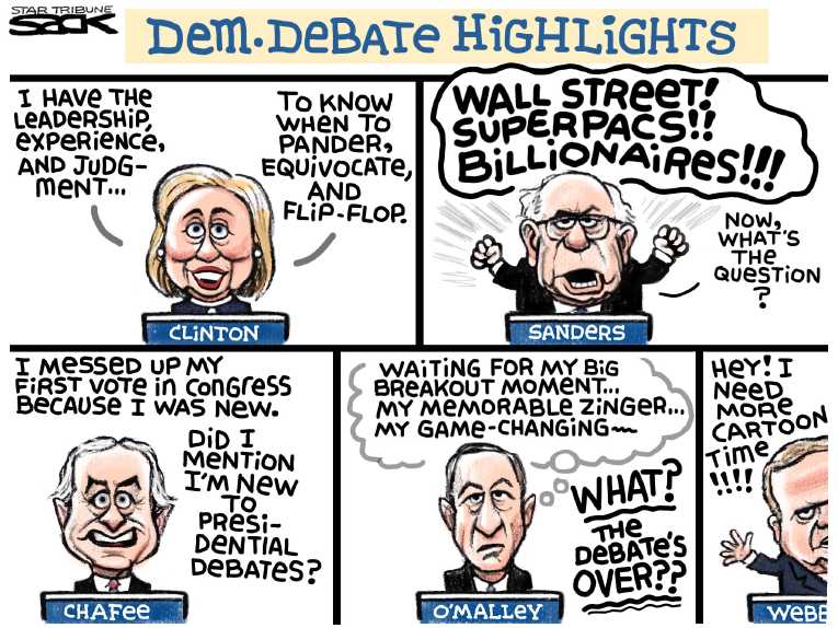Political/Editorial Cartoon by Steve Sack, Minneapolis Star Tribune on Hillary Wins Debate 16-75