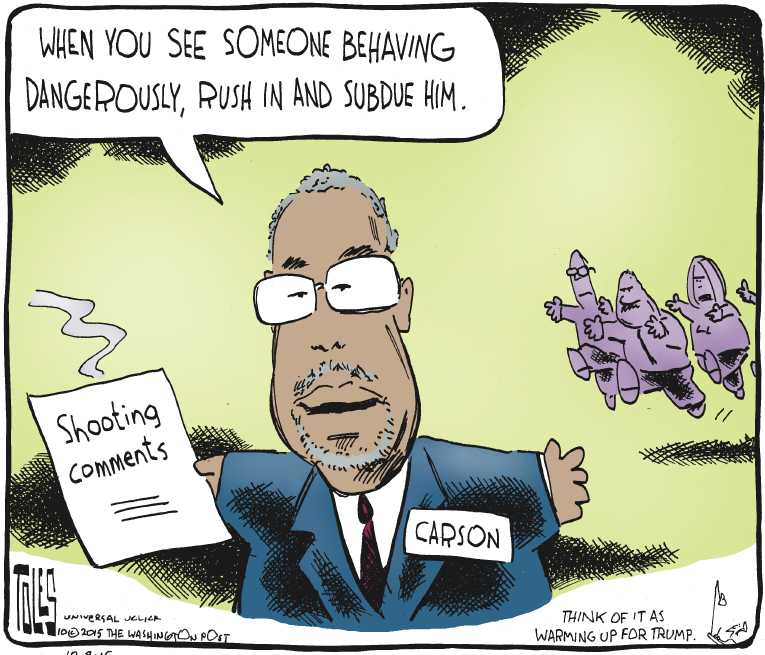 Political/Editorial Cartoon by Tom Toles, Washington Post on GOP Hopefuls Compete for Headlines