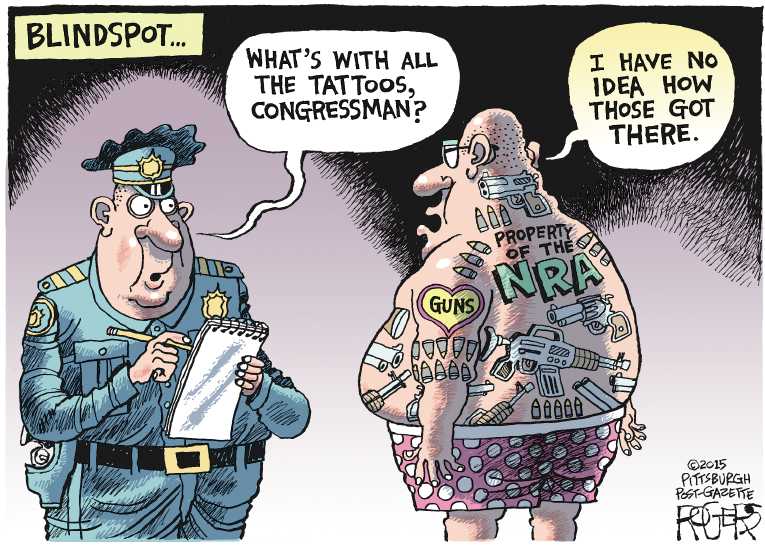 Political/Editorial Cartoon by Rob Rogers, The Pittsburgh Post-Gazette on Gunman Kills 6