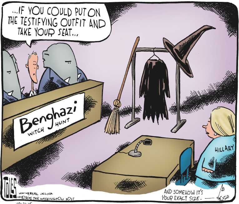 Political/Editorial Cartoon by Tom Toles, Washington Post on Benghazi Hearings to Renew