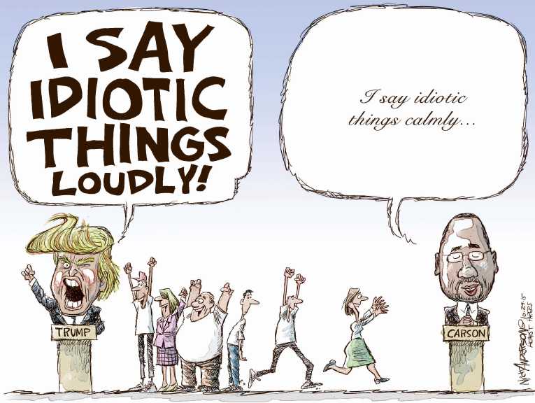 Political/Editorial Cartoon by Nick Anderson, Houston Chronicle on Trump, Carson Top Field