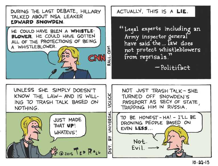 Political/Editorial Cartoon by Ted Rall on Clinton Trailing in New Hamphire