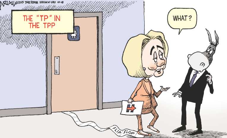 Political/Editorial Cartoon by Robert Ariail on Clinton Trailing in New Hamphire