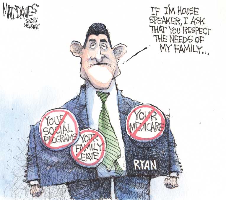 Political/Editorial Cartoon by Matt Davies, Journal News on Paul Ryan Becomes Speaker