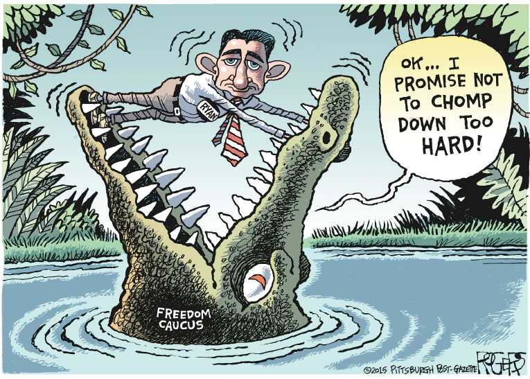 Political/Editorial Cartoon by Rob Rogers, The Pittsburgh Post-Gazette on Paul Ryan Becomes Speaker
