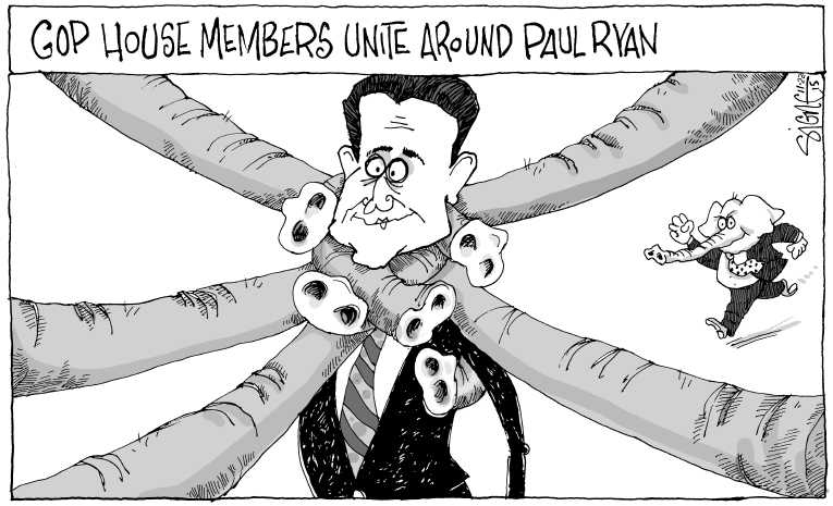 Political/Editorial Cartoon by Signe Wilkinson, Philadelphia Daily News on Paul Ryan Becomes Speaker