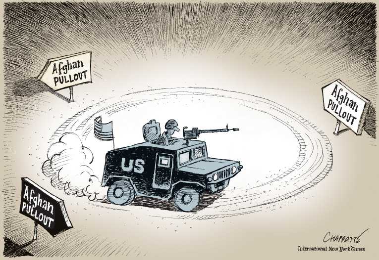 Political/Editorial Cartoon by Patrick Chappatte, International Herald Tribune on US Troops to Stay in Mideast