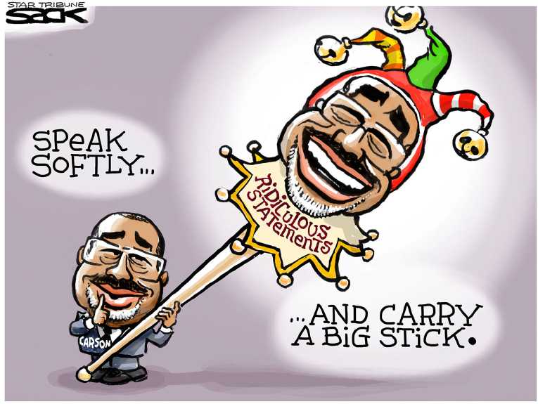 Political/Editorial Cartoon by Steve Sack, Minneapolis Star Tribune on Carson Tops Polls