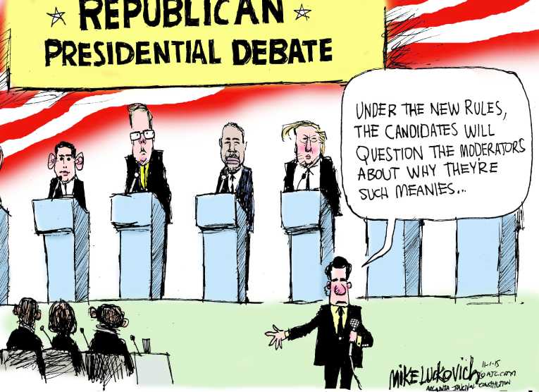 Political/Editorial Cartoon by Mike Luckovich, Atlanta Journal-Constitution on Candidates Cry Foul