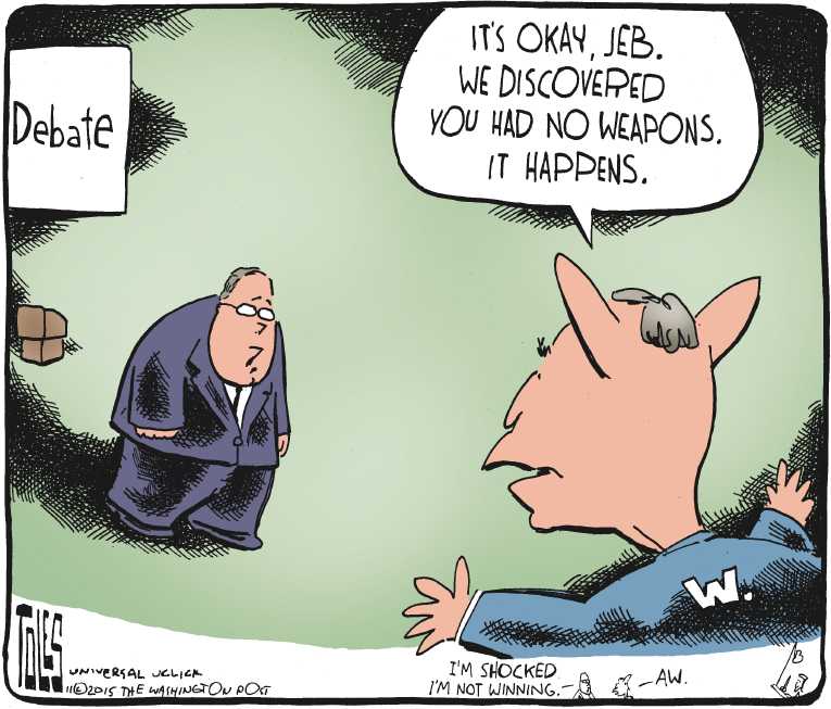 Political/Editorial Cartoon by Tom Toles, Washington Post on Jeb Tanks