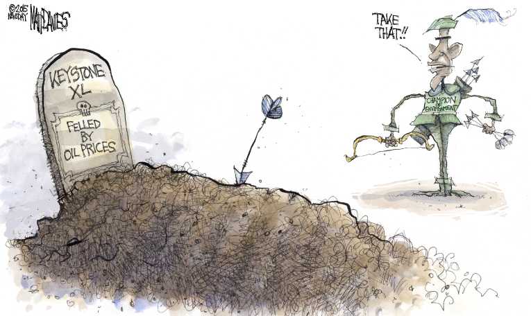 Political/Editorial Cartoon by Matt Davies, Journal News on Keystone Pipeline Deal Dead