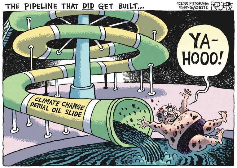 Political/Editorial Cartoon by Rob Rogers, The Pittsburgh Post-Gazette on Keystone Pipeline Deal Dead