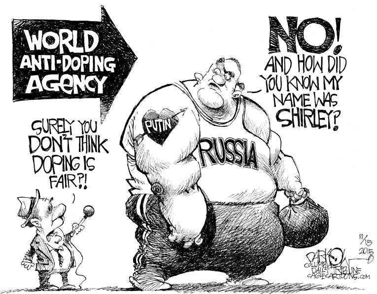 Political/Editorial Cartoon by Cam Cardow, Ottowa Citizen on Russia Admits to Doping