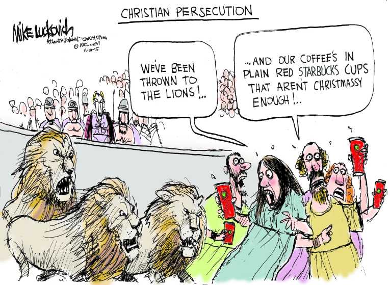 Political/Editorial Cartoon by Mike Luckovich, Atlanta Journal-Constitution on Christians Seeing Red