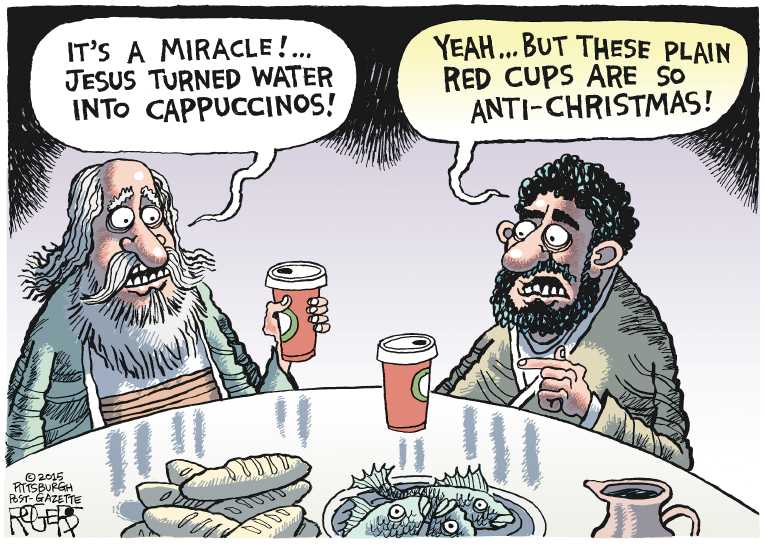 Political/Editorial Cartoon by Rob Rogers, The Pittsburgh Post-Gazette on Christians Seeing Red