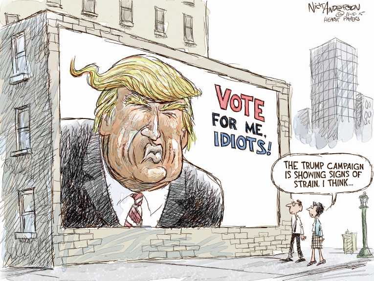Political/Editorial Cartoon by Nick Anderson, Houston Chronicle on Trump, Carson Lead Field
