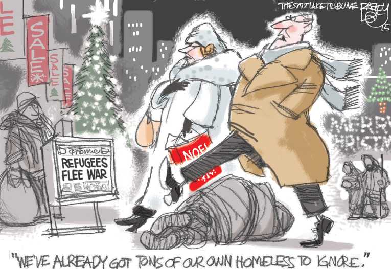 Political/Editorial Cartoon by Pat Bagley, Salt Lake Tribune on Refugee Crisis Worsens